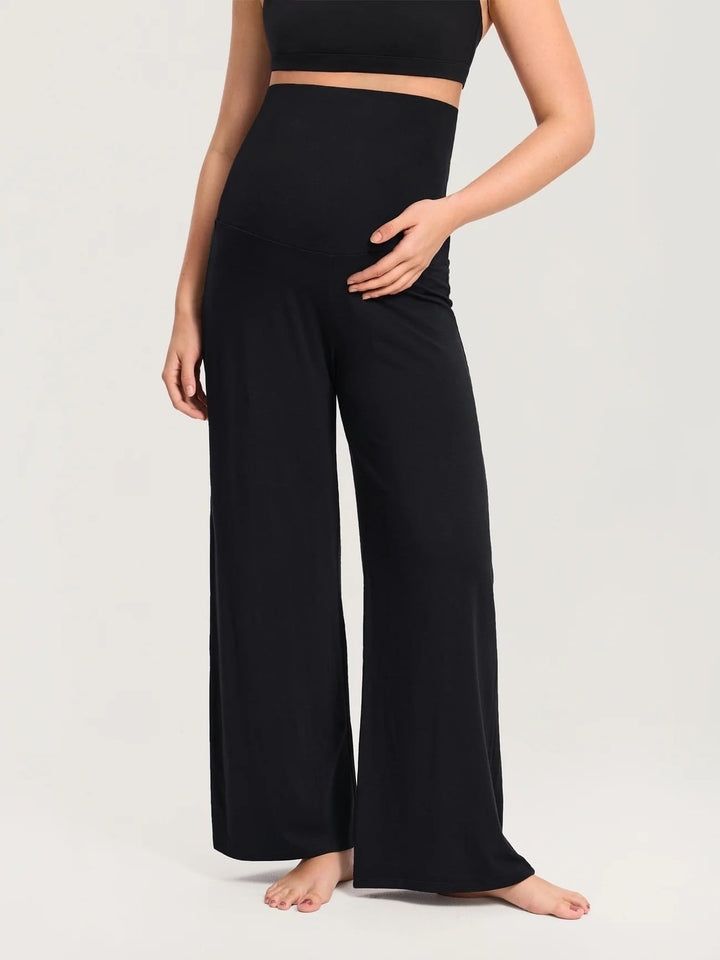 Pantalon de maternité large à revers en coton modal noir Momanda Mlle et Coco