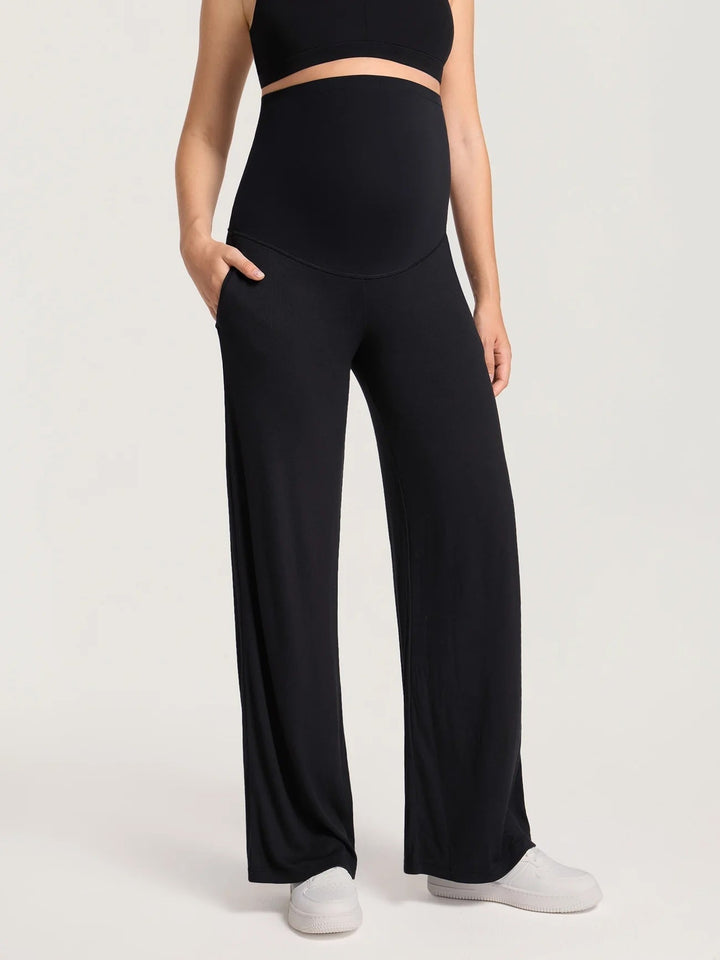 Pantalon de détente de maternité en modal côtelé 30" noir Momanda Mlle et Coco