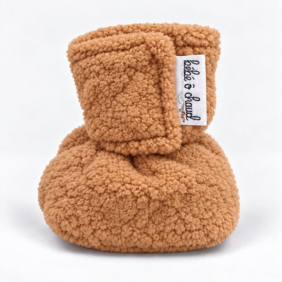 Pantoufles sherpa caramel Bébé ô Chaud Mlle et Coco