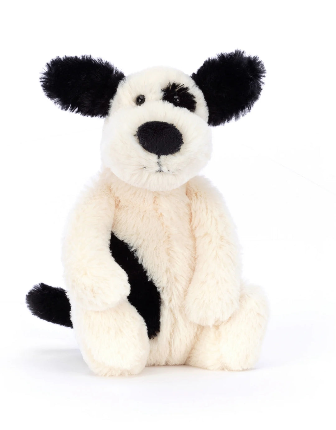Chiot Jellycat de couleur crème et noire. Parfait pour partir à l&
