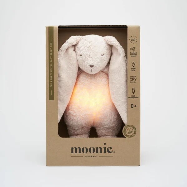 Peluche Moonie lapin rose veilleuse sonore Mlle et Coco