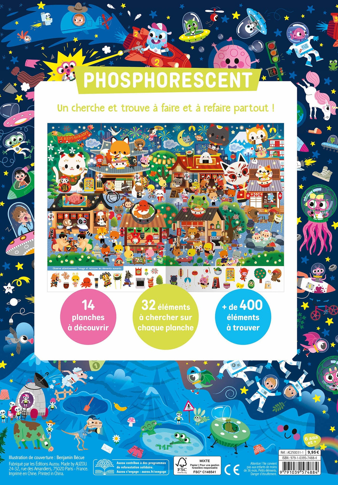 Livre cherche et trouve phosphorescent Auzou Éditions Mlle et Coco