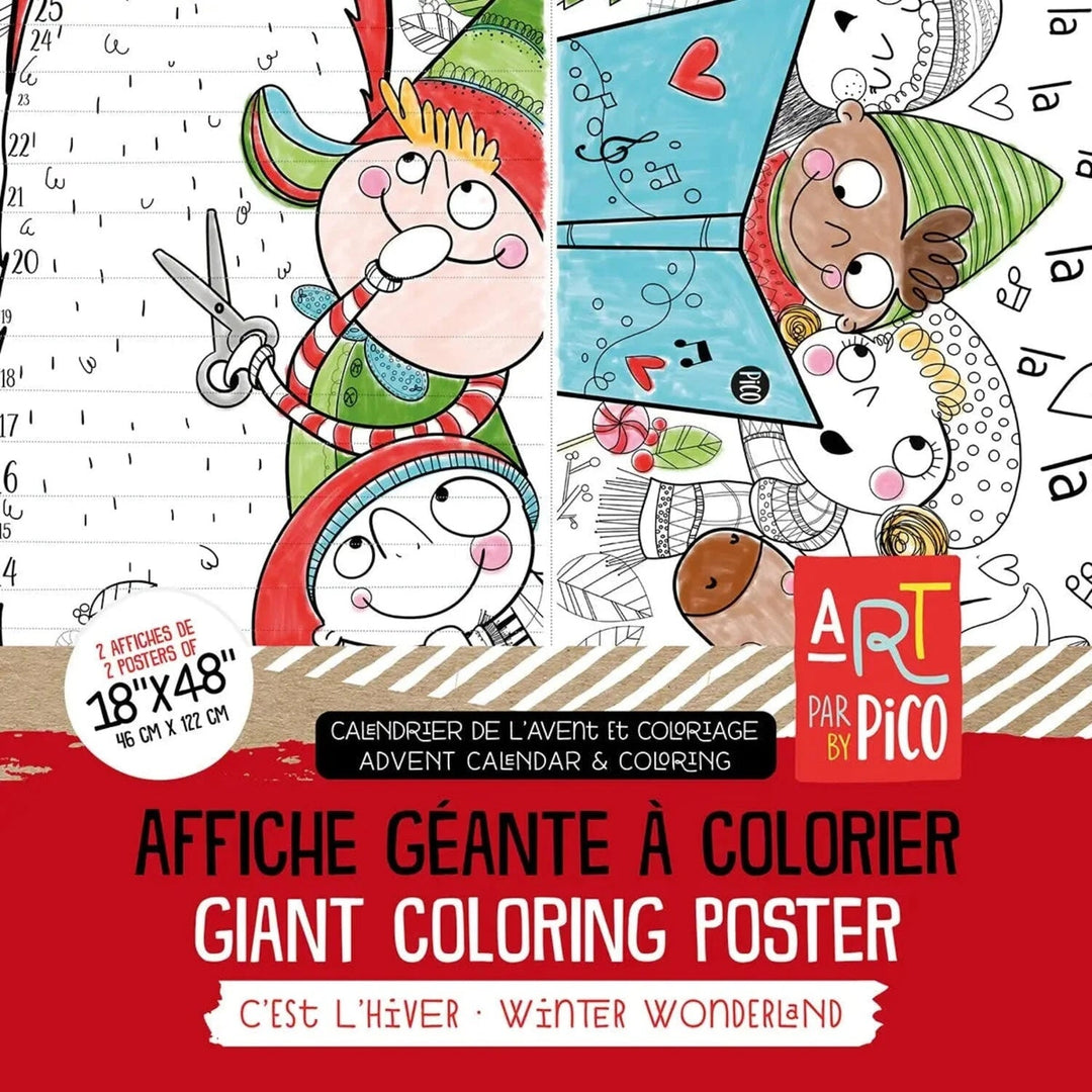 Affiche Géante à colorier, Calendrier de l'avent Noel Pico Tatouage Mlle et Coco