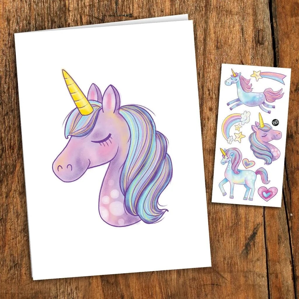 Carte de souhait Licorne Anniversaire Pico Tatouage Mlle et Coco