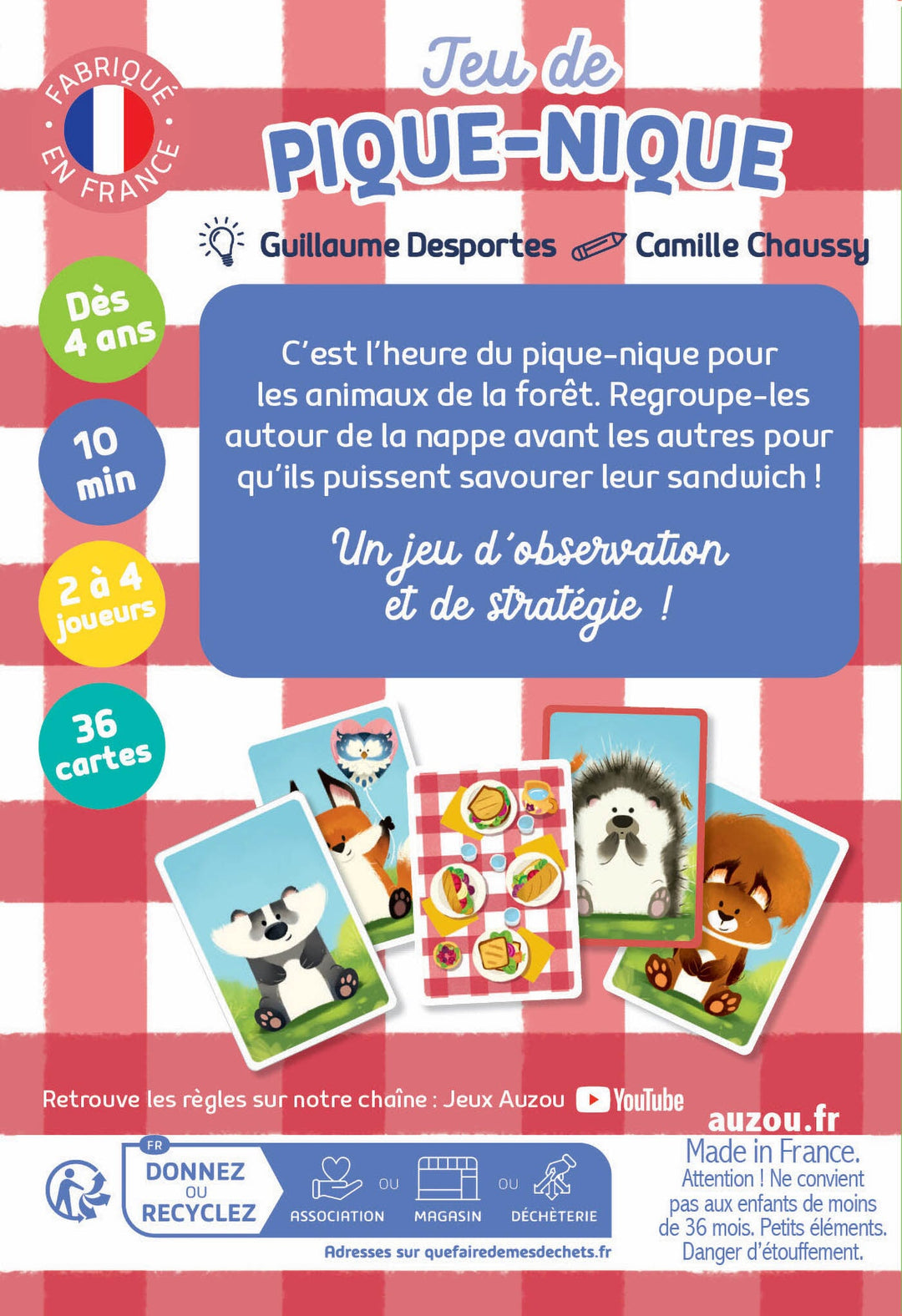 Jeux de cartes jeu de pique-nique Auzou Mlle et Coco