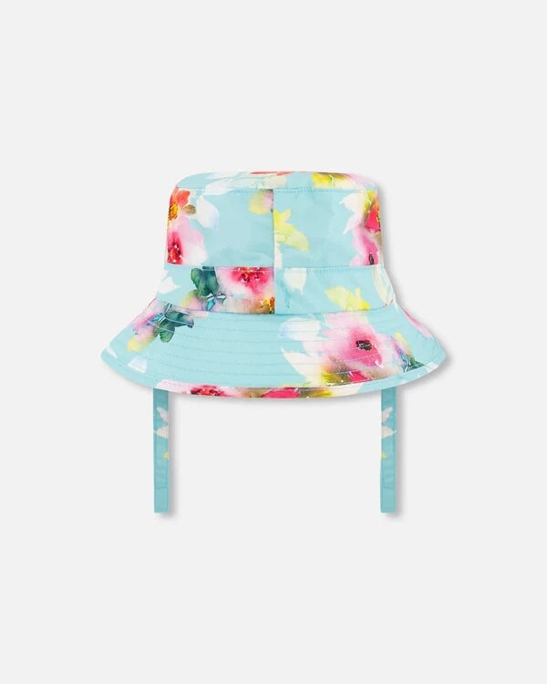 chapeau plage turquoise fleurs roses deux par deux accessoire