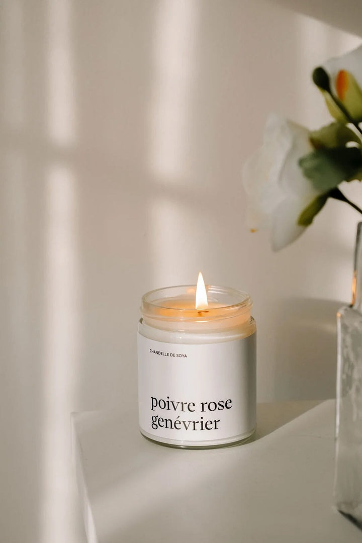 Chandelle de soya Poivre rose genévrier  Marée chandelles