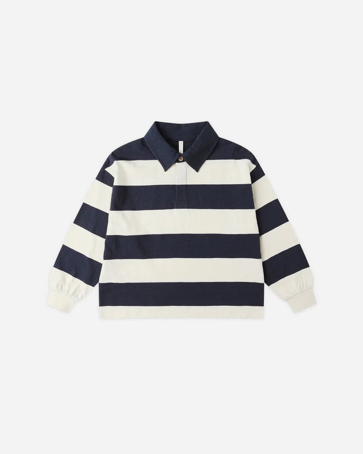Chandail polo manches longues Beige rayé marine Rylee + Cru Mlle et Coco