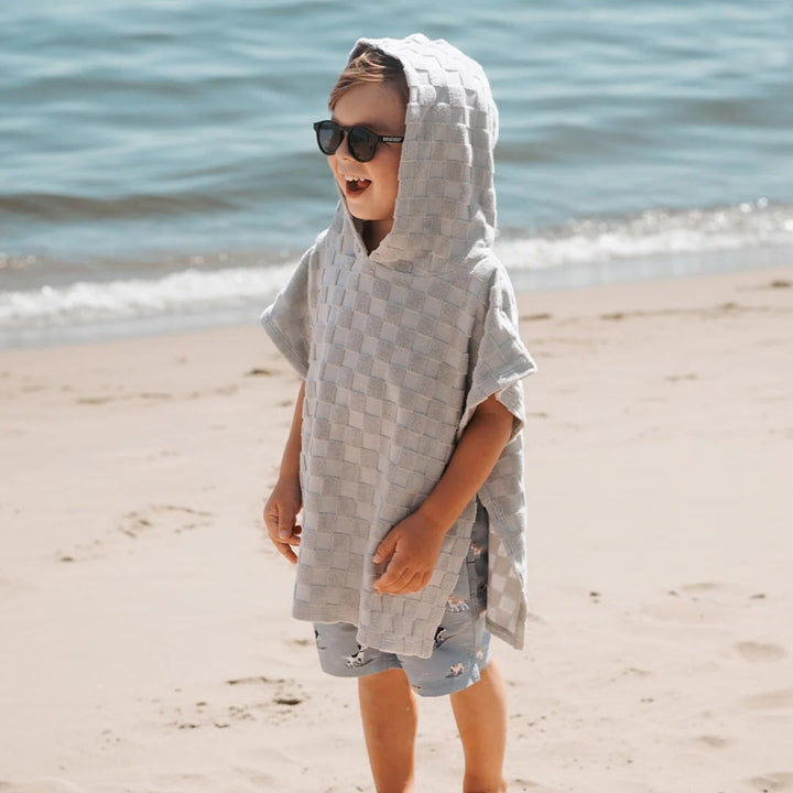 Poncho de plage bleu délavé à carreaux Petit Lem Mlle et Coco 