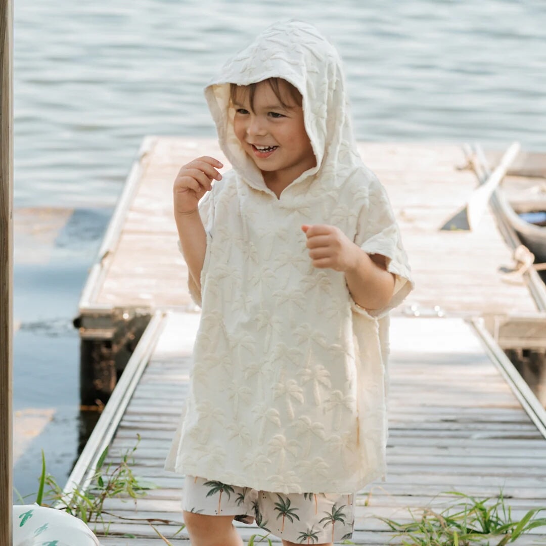Poncho de plage beige imprimé palmiers Petit Lem Mlle et Coco