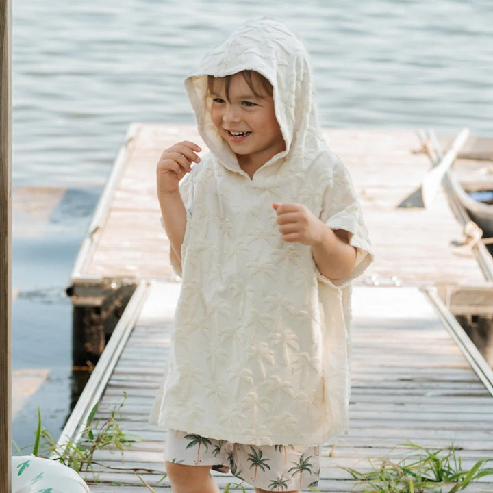 Poncho de plage beige imprimé palmiers Petit Lem Mlle et Coco