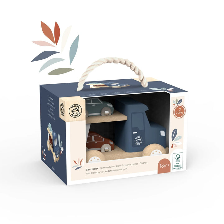 Jeu camion en bois porte-voitures Speedy Monkey Mlle et Coco