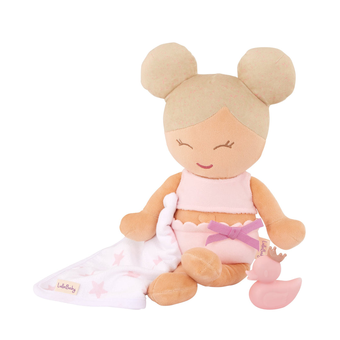 LullaBaby poupée bain serviette canard rose Mlle et Coco