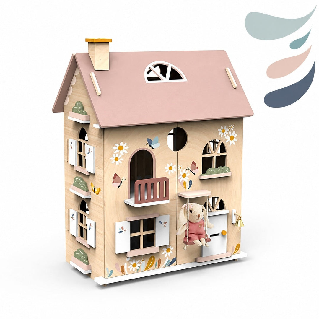 Maisonnette de poupée en bois avec kit de démarrage Speedy Monkey Mlle et Coco