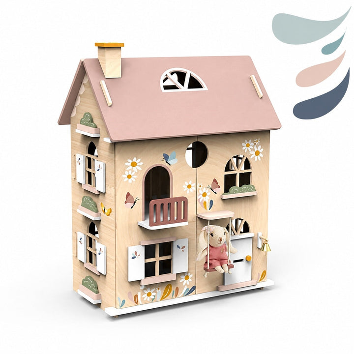 Maisonnette de poupée en bois avec kit de démarrage Speedy Monkey Mlle et Coco