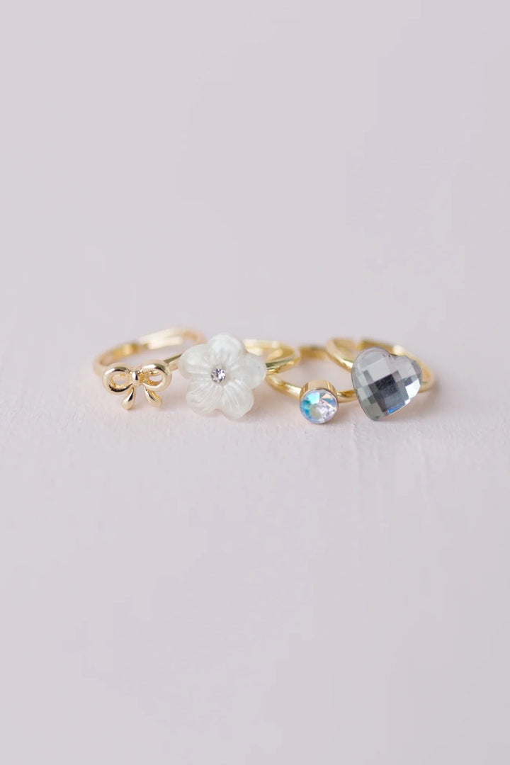 ensemble quatre bagues fleur diamant boucle coeur Great pretenders