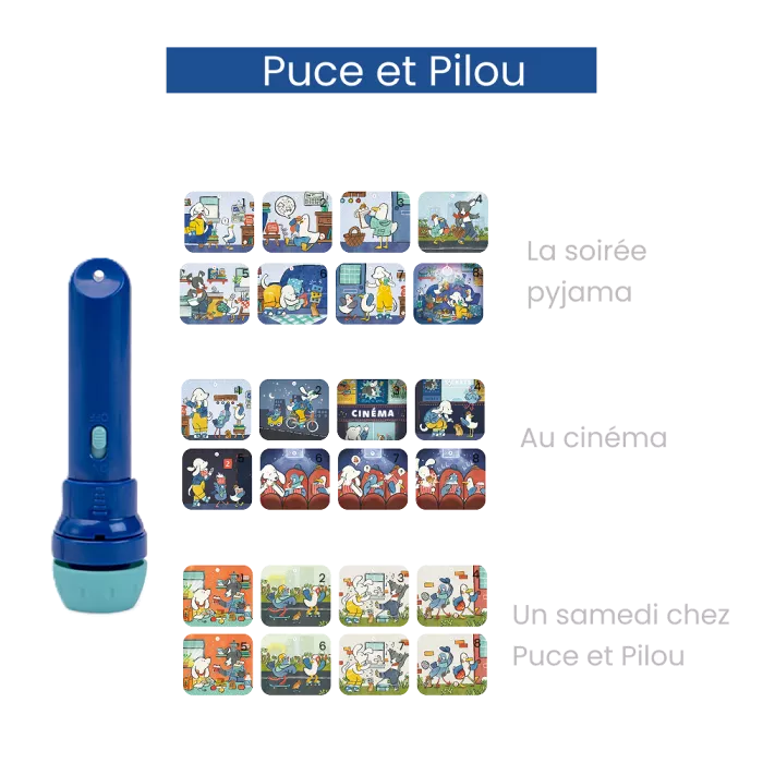 Lampe à histoire du soir Moulin Roti Puce et Philou