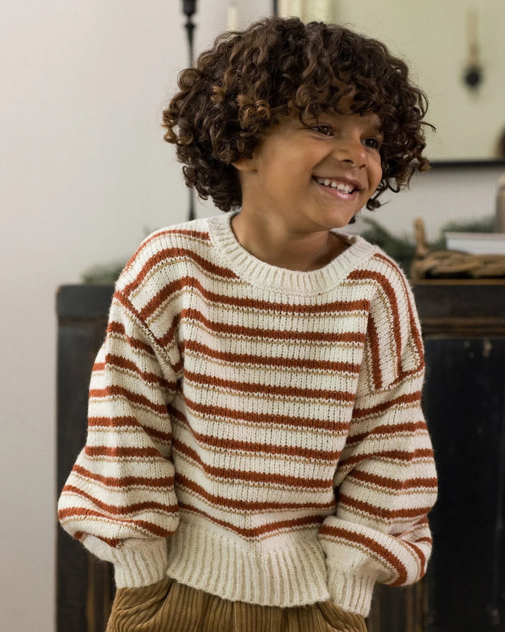 Pull tricot Aspen beige rayé cannelle et caramel Rylee + Cru Mlle et Coco