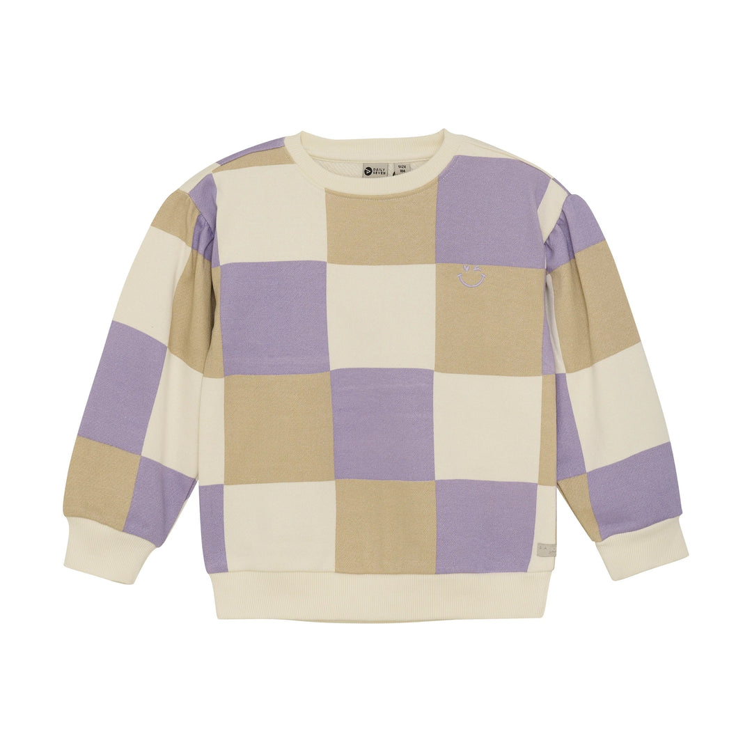 Pull à carreaux beige, mauve et taupe Daily Seven Mlle et Coco