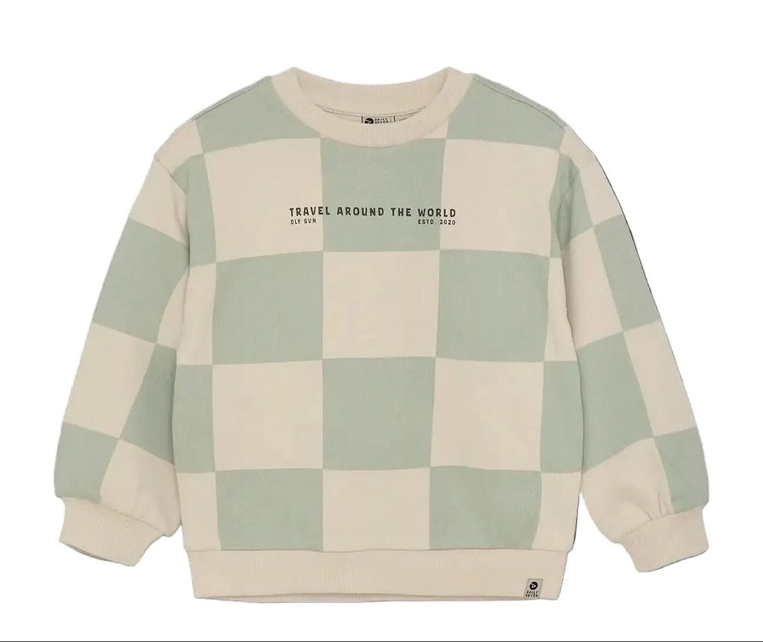 Pull carreaux turquoise Daily seven Mlle et Coco