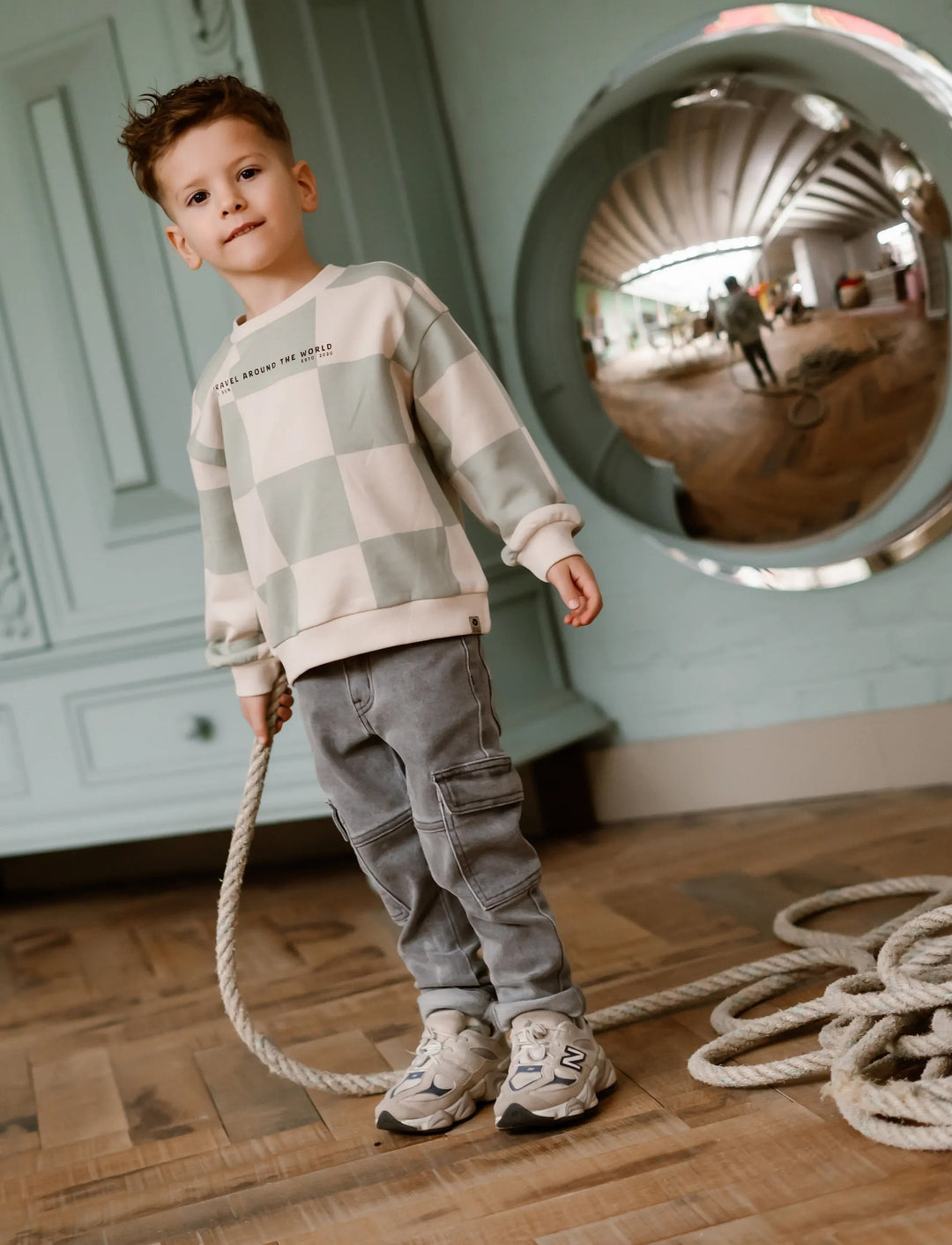 Pull carreaux turquoise Daily seven Mlle et Coco