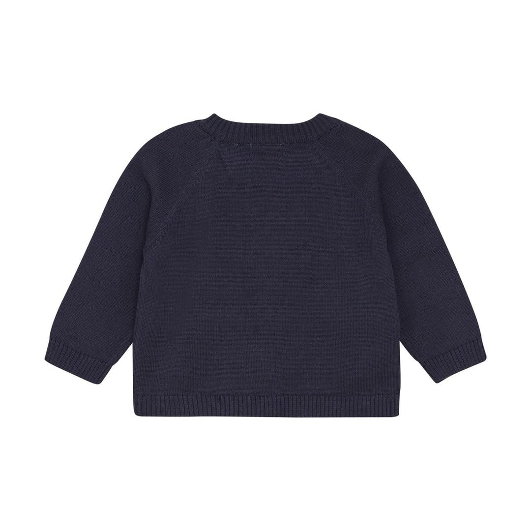 Pull manches longues en tricot dinosaure fond bleu marin Minymo Mlle et Coco