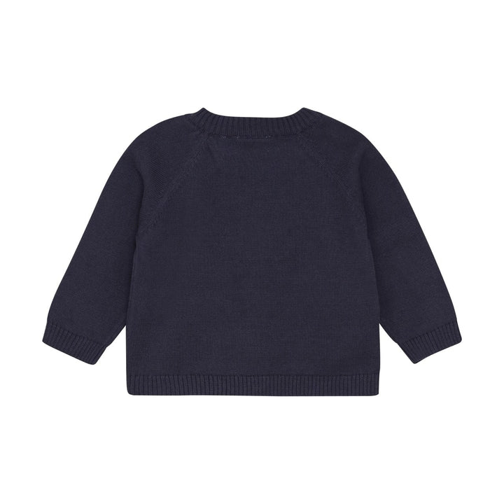 Pull manches longues en tricot dinosaure fond bleu marin Minymo Mlle et Coco