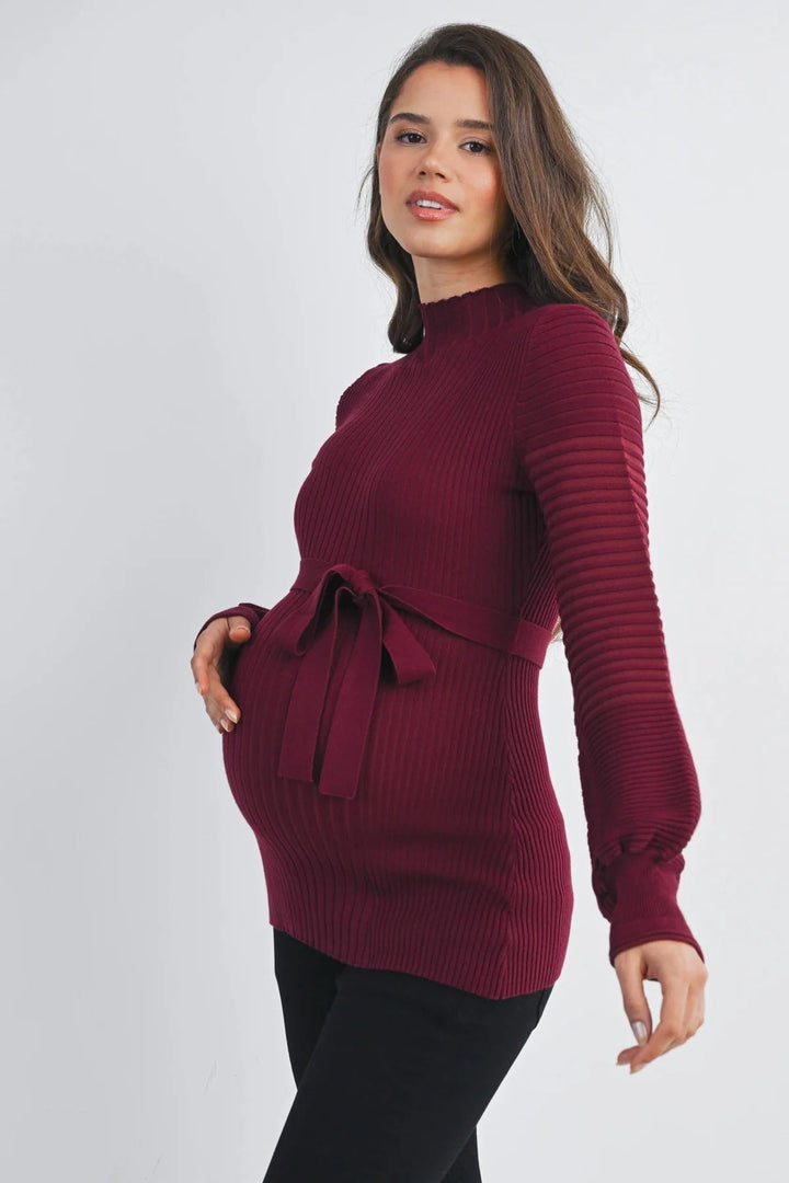 Pull maternité avec ceinture Bourgogne Hello Miz Mlle et Coco