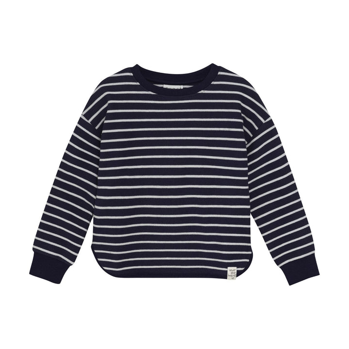 Pull manche longues tricot ligné marine Minymo Mlle et Coco