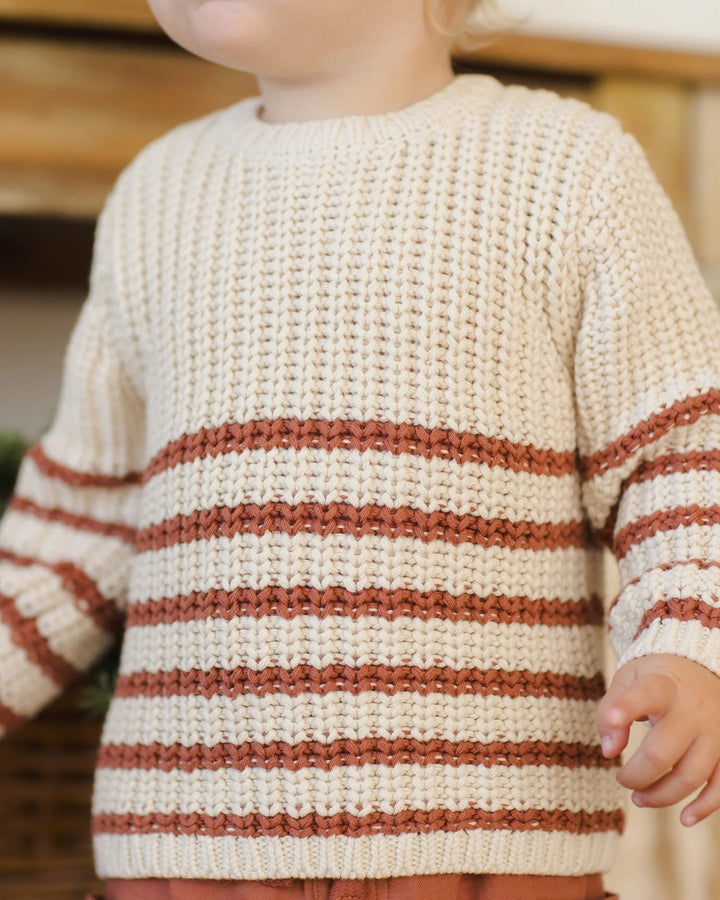 Pull en tricot rayé beige et cannelle Quincy Mae Mlle et Coco