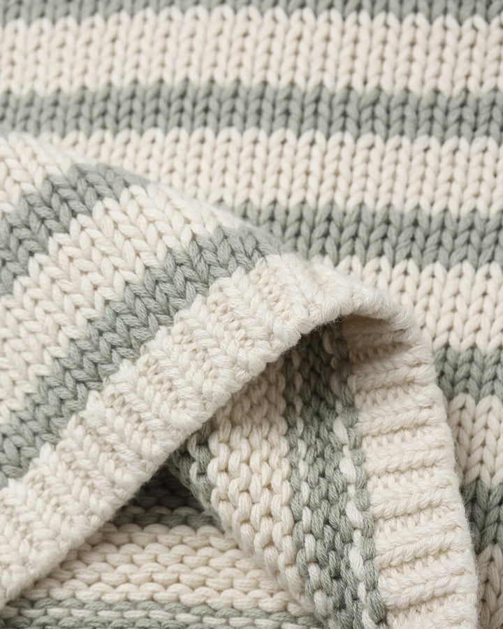 Pull tricot beige rayé sauge Quincy Mae Mlle et Coco