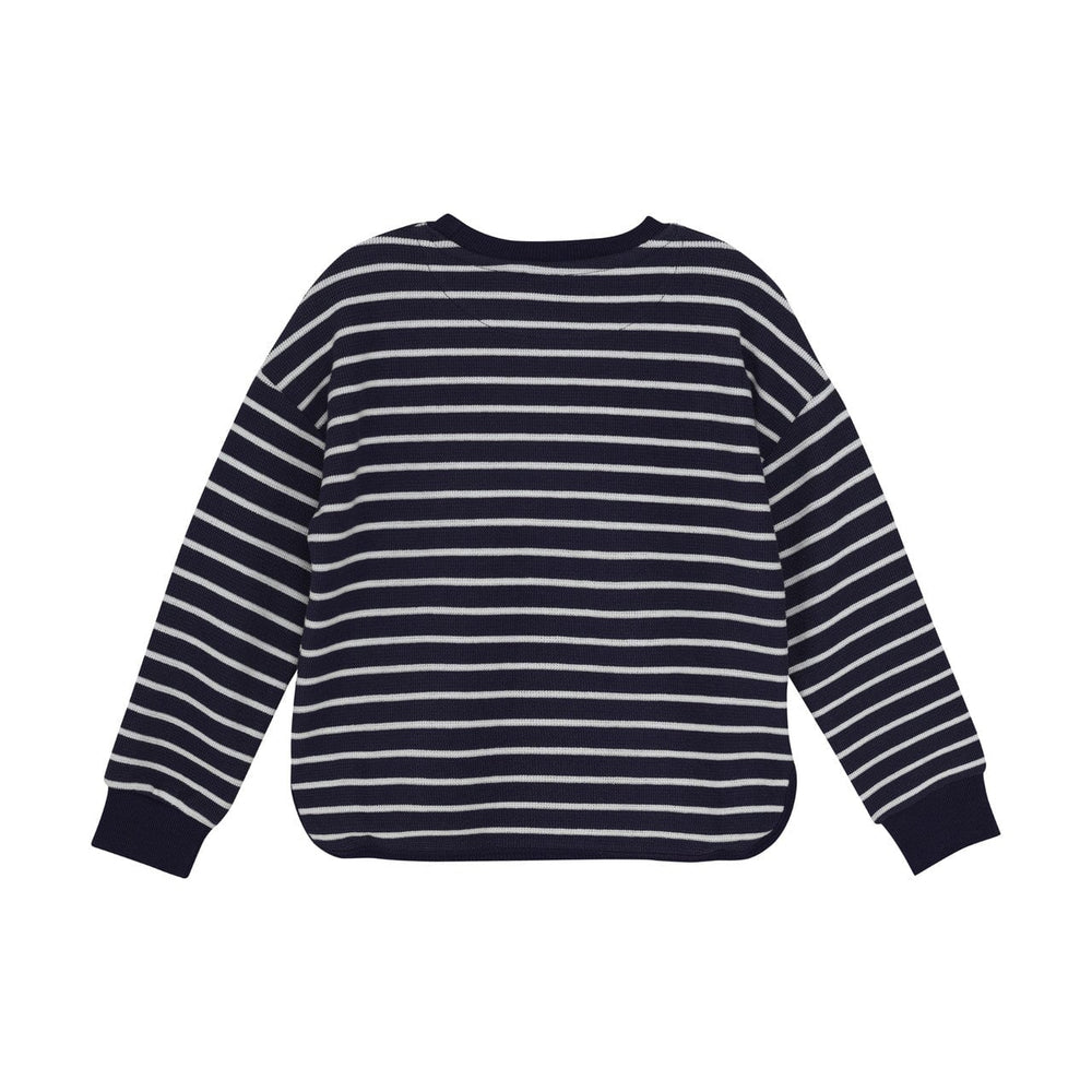 Pull manche longues tricot ligné marine Minymo Mlle et Coco