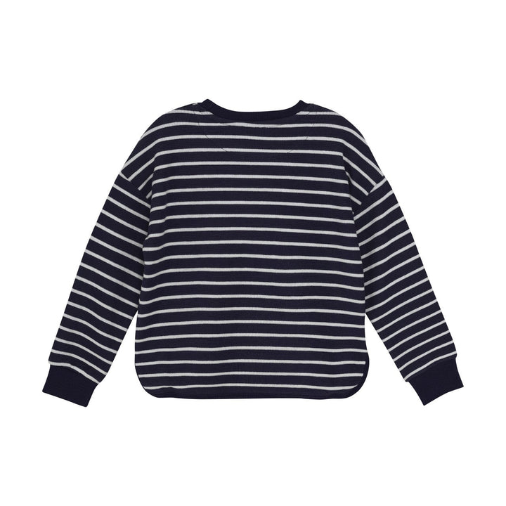 Pull manche longues tricot ligné marine Minymo Mlle et Coco