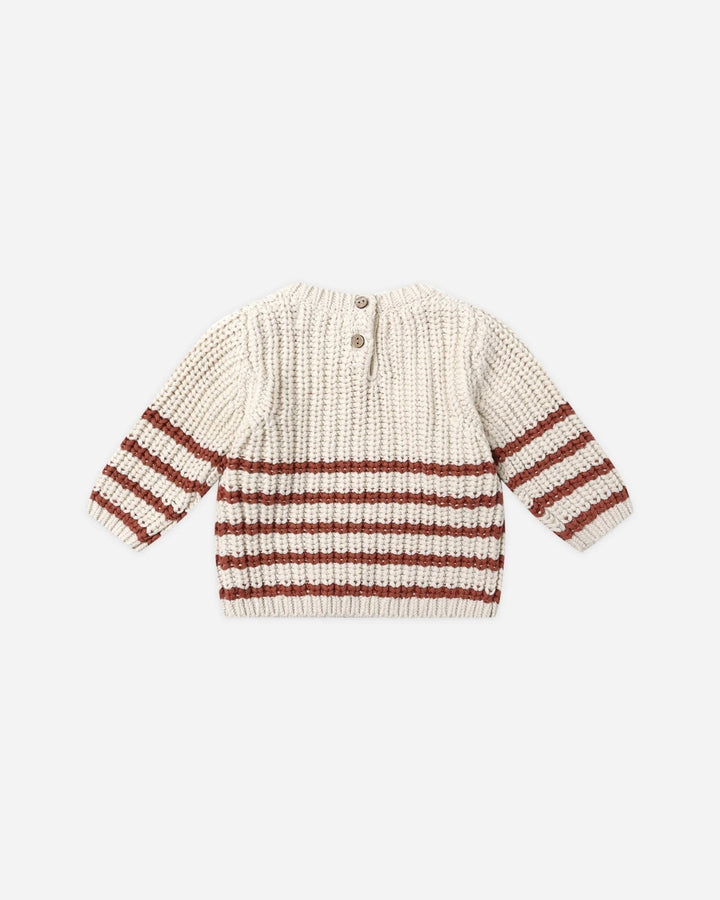 Pull en tricot rayé beige et cannelle Quincy Mae Mlle et Coco