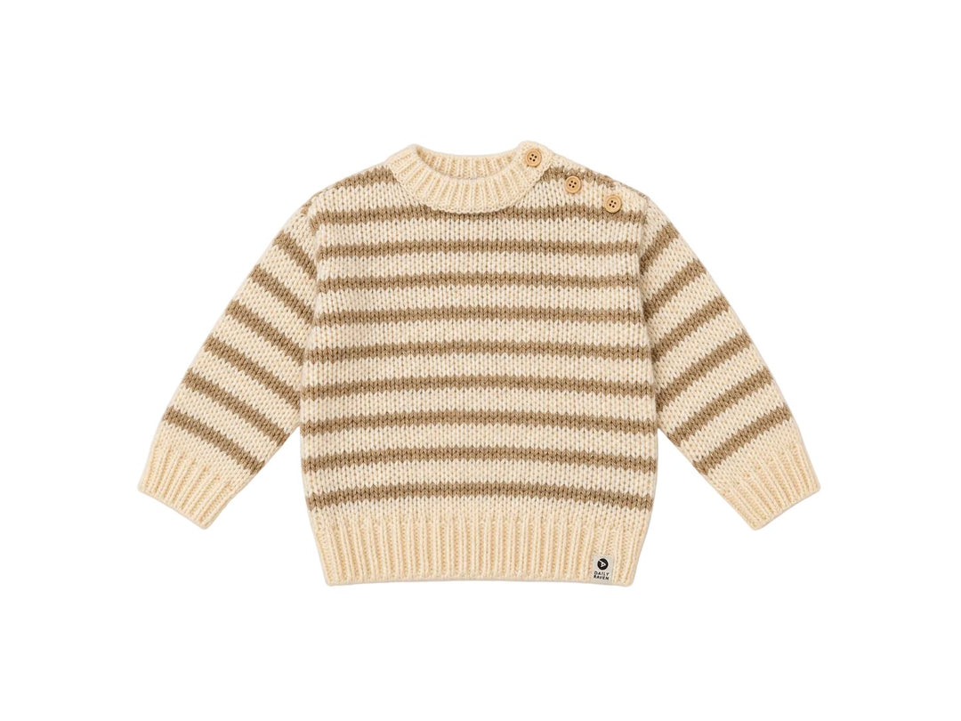 Pull tricot rayé beige et taupe fil brillant Daily Seven