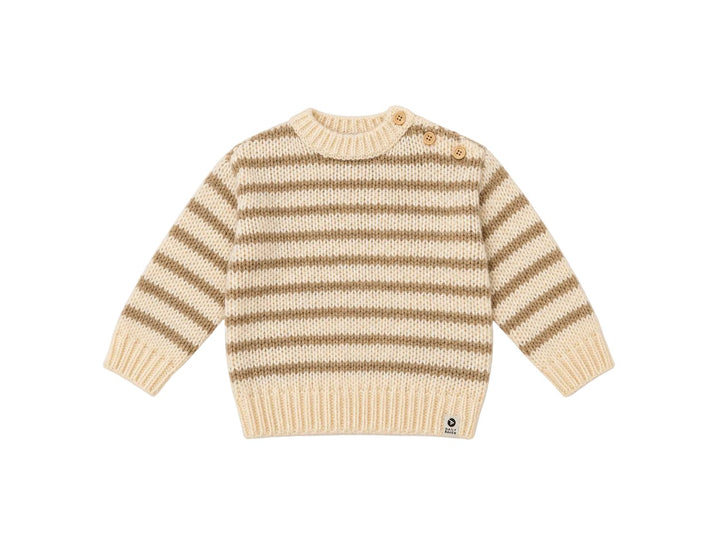 Pull tricot rayé beige et taupe fil brillant Daily Seven