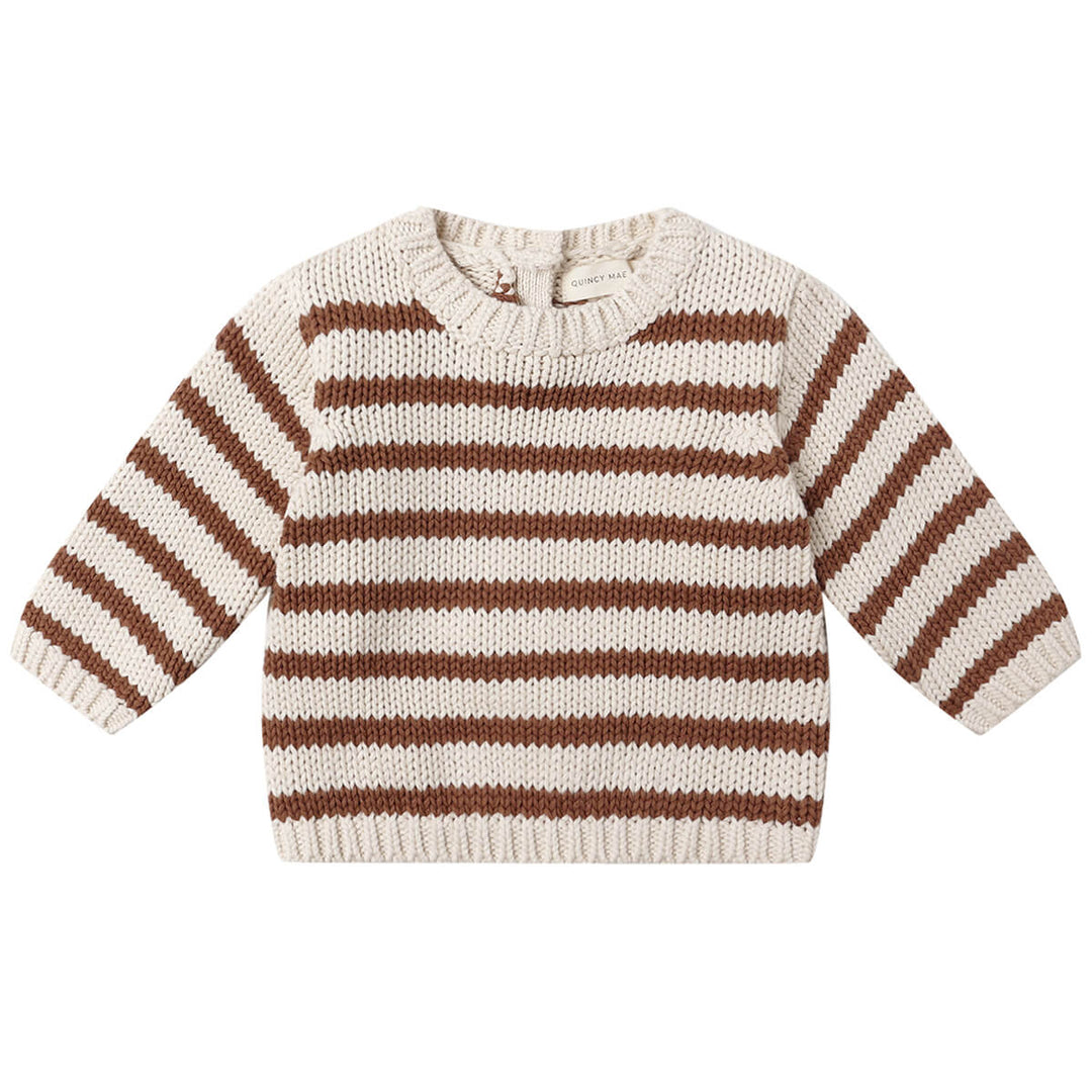 Pull en tricot rayé beige et maron Quincy Mae Mlle et Coco 