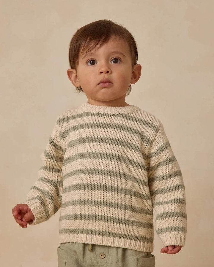 Pull tricot beige rayé sauge Quincy Mae Mlle et Coco
