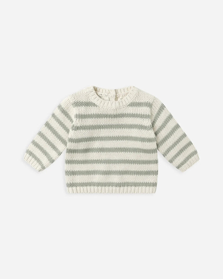 Pull tricot beige rayé sauge Quincy Mae Mlle et Coco