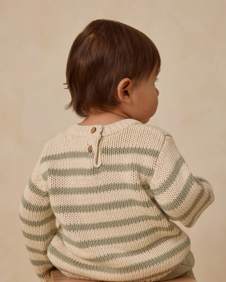 Pull tricot beige rayé sauge Quincy Mae Mlle et Coco