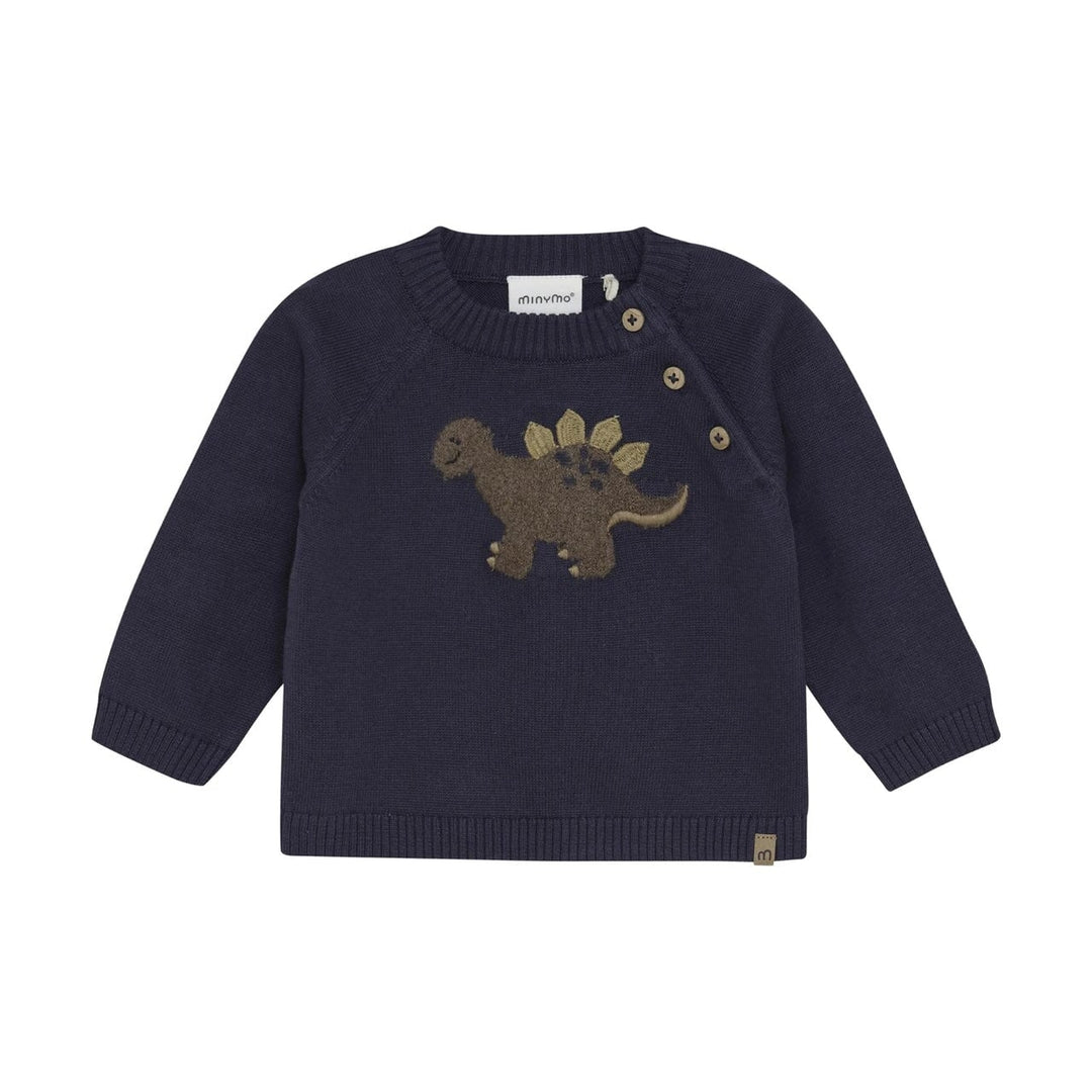 Pull manches longues en tricot dinosaure fond bleu marin Minymo Mlle et Coco