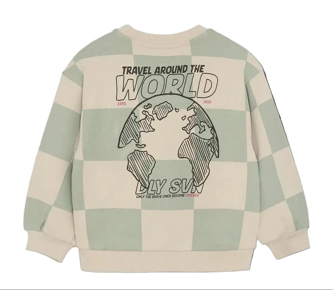 Pull carreaux turquoise Daily seven Mlle et Coco
