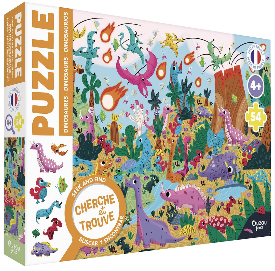 Puzzle cherche et trouve Auzou jeux thème des Dinosaures