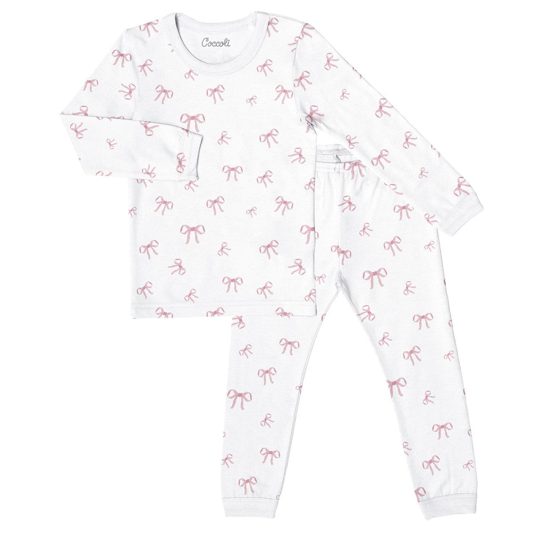 Pyjama coton modal deux pièces long blanc et boucle rose Coccoli Mlle et Coco