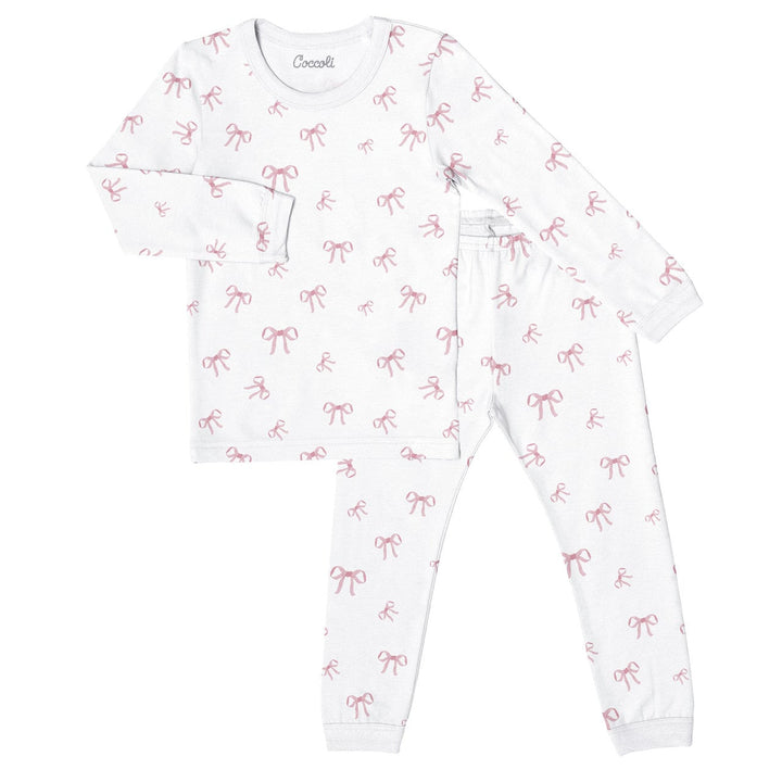 Pyjama coton modal deux pièces long blanc et boucle rose Coccoli Mlle et Coco
