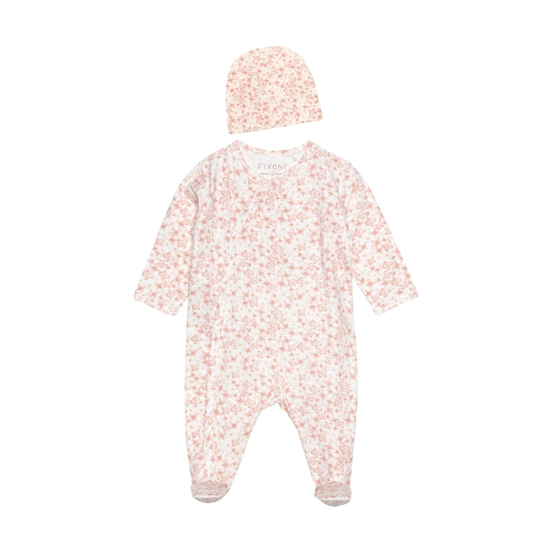 pyjama une-pièce fleuri rose bonnet manches longues Fixoni vêtement 