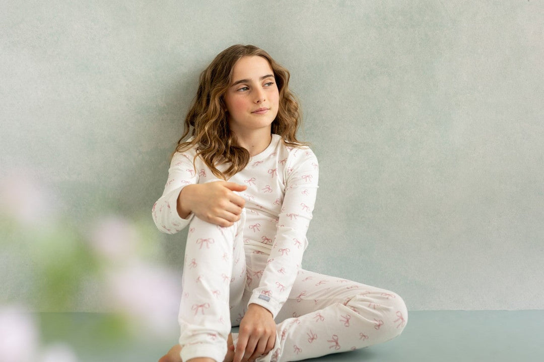 Pyjama coton modal deux pièces long blanc et boucle rose Coccoli Mlle et Coco