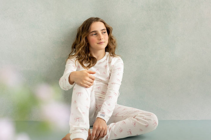 Pyjama coton modal deux pièces long blanc et boucle rose Coccoli Mlle et Coco
