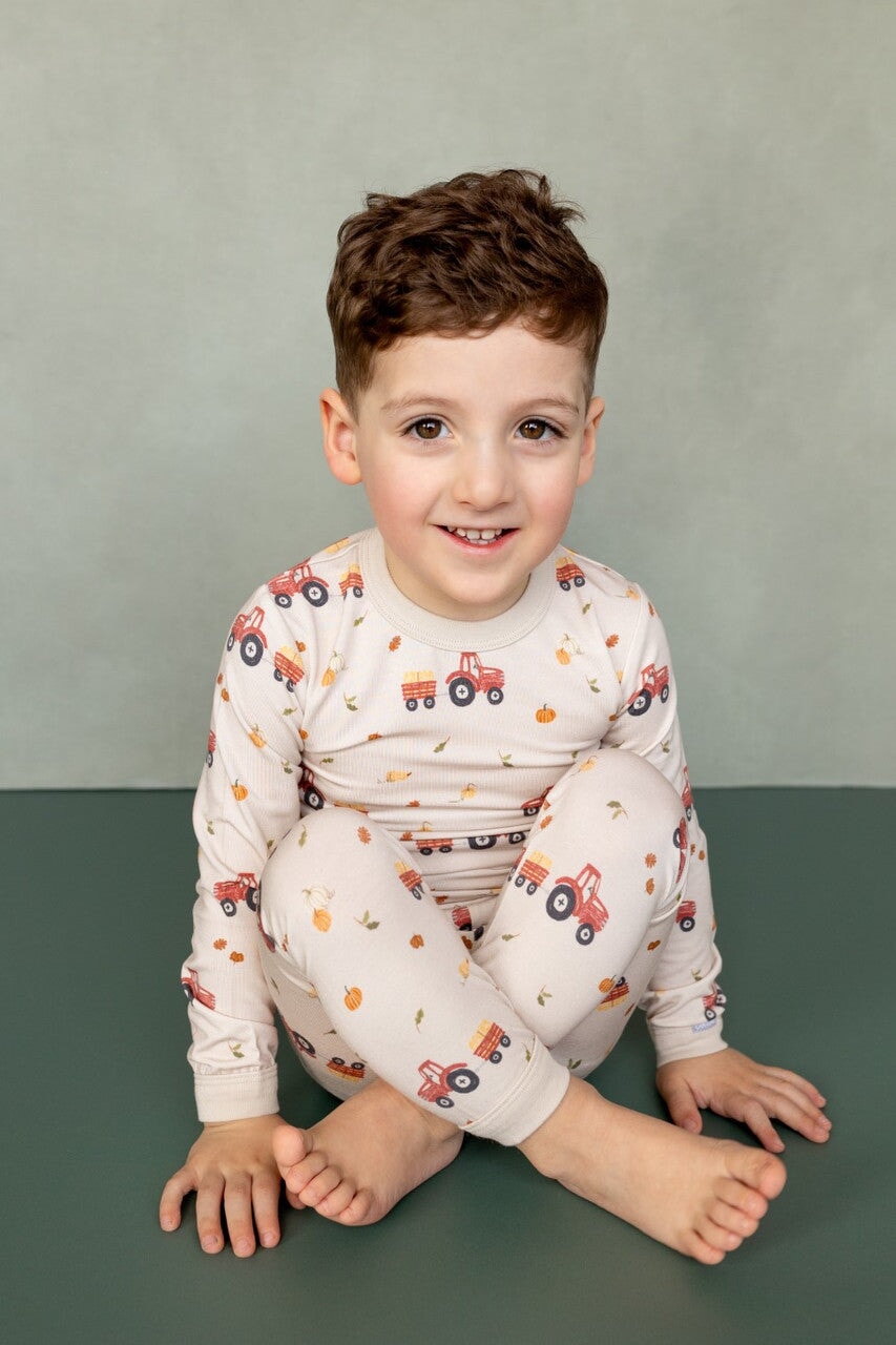 Pyjama tencel deux pièces long tracteurs et citrouilles Coccoli Mlle et Coco