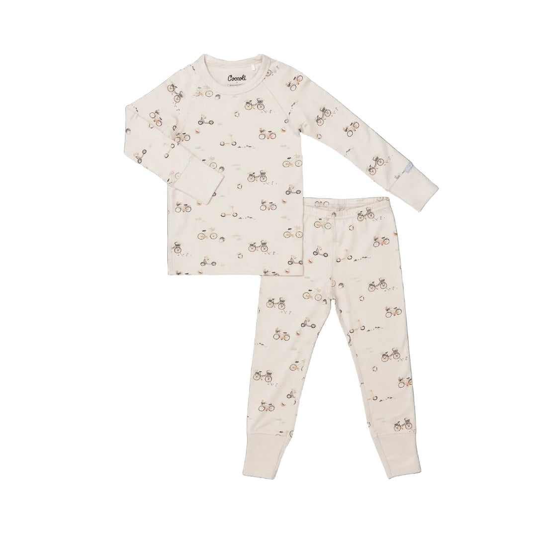 Pyjama deux pièces ong coton modal beige et vélos Coccoli Mlle et Coco